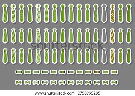 Illustration on theme big colored set neckties different types, bow tie various size, necktie consisting of collection textile garments bow tie for beauty, bow tie is accessory brutal man in necktie