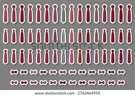 Illustration on theme big colored set neckties different types, bow tie various size, necktie consisting of collection textile garments bow tie for beauty, bow tie is accessory brutal man in necktie