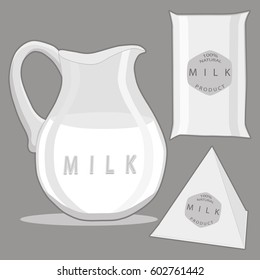 Illustration on theme big jug chilled milk, dairy pitcher for beverage. Milk pitcher consisting of collection accessory dairy jug to natural organic drink. Dairy white pitcher from glass jug milk.