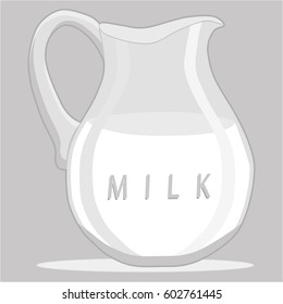 Illustration on theme big jug chilled milk, dairy pitcher for beverage. Milk pitcher consisting of collection accessory dairy jug to natural organic drink. Dairy white pitcher from glass jug milk.