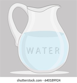 Illustration on theme big jug chilled water, aqua pitcher for beverage. Aqua pitcher consisting of collection accessory water jug to natural organic drink. White aqua pitcher from glass jug water.