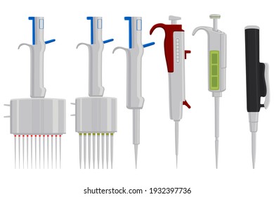 Illustration on theme big kit different medical pipette, dropper for laboratory. Pattern dropper consisting of many laboratory medical pipette on background. Medical pipette it dropper from laboratory