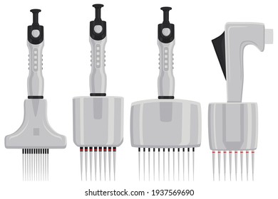 Illustration on theme big kit different medical pipette, dropper for laboratory. Pattern dropper consisting of many laboratory medical pipette on background. Medical pipette it dropper from laboratory