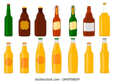 Illustration on theme big kit beer glass bottles with lid for brewery. Pattern beer consisting of many identical glass bottles on white background. Glass bottles it main accessory for beer gourmet.