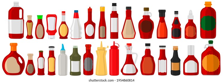 Illustration on theme big kit varied glass bottles filled liquid red wine vinegar. Bottles consisting from red wine vinegar, empty labels for titles. Red wine vinegar in full bottles with plastic cork