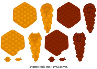 Illustration on theme big kit different types cone waffle with bubbles for dessert biscuit. Waffle consisting of tasty cone shaped biscuit in bubbles. Cone waffle from bubbles it natural sweet biscuit