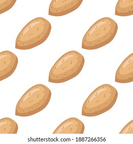 Illustration on theme big pattern identical types almond, nut equal size. Almond pattern consisting of natural nut for colored print on wallpaper. Abstract colorful pattern from many yummy nut almond.