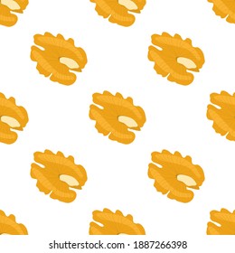 Illustration on theme big pattern identical types walnut, nut equal size. Walnut pattern consisting of natural nut for colored print on wallpaper. Abstract colorful pattern from many yummy nut walnut.