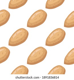 Illustration on theme big pattern identical types almond, nut equal size. Almond pattern consisting of natural nut for colored print on wallpaper. Abstract colorful pattern from many yummy nut almond.