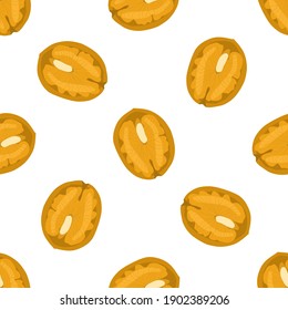 Illustration on theme big pattern identical types walnut, nut equal size. Walnut pattern consisting of natural nut for colored print on wallpaper. Abstract colorful pattern from many yummy nut walnut.