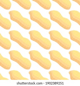 Illustration on theme big pattern identical types peanut, nut equal size. Peanut pattern consisting of natural nut for colored print on wallpaper. Abstract colorful pattern from many yummy nut peanut.