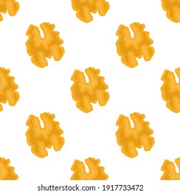 Illustration on theme big pattern identical types walnut, nut equal size. Walnut pattern consisting of natural nut for colored print on wallpaper. Abstract colorful pattern from many yummy nut walnut.