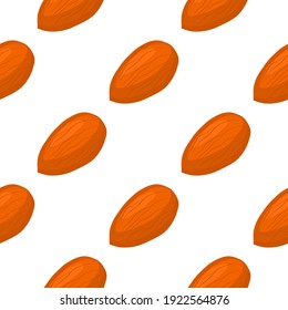Illustration on theme big pattern identical types almond, nut equal size. Almond pattern consisting of natural nut for colored print on wallpaper. Abstract colorful pattern from many yummy nut almond.
