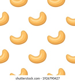 Illustration on theme big pattern identical types cashew, nut equal size. Cashew pattern consisting of natural nut for colored print on wallpaper. Abstract colorful pattern from many yummy nut cashew.