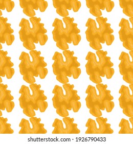 Illustration on theme big pattern identical types walnut, nut equal size. Walnut pattern consisting of natural nut for colored print on wallpaper. Abstract colorful pattern from many yummy nut walnut.
