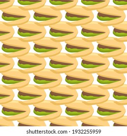 Illustration on theme big pattern identical types pistachio, nut equal size. Pistachio pattern consisting of fresh nut for colored print on wallpaper. Abstract colorful pattern from many nut pistachio