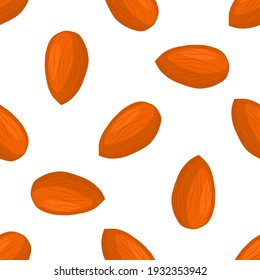 Illustration on theme big pattern identical types almond, nut equal size. Almond pattern consisting of natural nut for colored print on wallpaper. Abstract colorful pattern from many yummy nut almond.