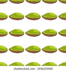 Illustration on theme big pattern identical types pistachio, nut equal size. Pistachio pattern consisting of fresh nut for colored print on wallpaper. Abstract colorful pattern from many nut pistachio