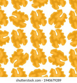 Illustration on theme big pattern identical types walnut, nut equal size. Walnut pattern consisting of natural nut for colored print on wallpaper. Abstract colorful pattern from many yummy nut walnut.