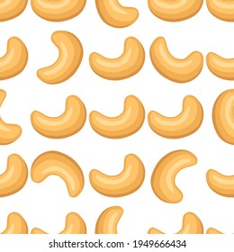 Illustration on theme big pattern identical types cashew, nut equal size. Cashew pattern consisting of natural nut for colored print on wallpaper. Abstract colorful pattern from many yummy nut cashew.