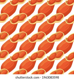 Illustration on theme big pattern identical types peanut, nut equal size. Peanut pattern consisting of natural nut for colored print on wallpaper. Abstract colorful pattern from many yummy nut peanut.