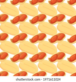 Illustration on theme big pattern identical types peanut, nut equal size. Peanut pattern consisting of natural nut for colored print on wallpaper. Abstract colorful pattern from many yummy nut peanut.
