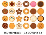 Illustration on theme big set different biscuit, kit colorful pastry cookie. Cookie consisting of collectible natural tasty food biscuit, pastry accessory. Eat fresh pastry biscuit from sweet cookie.