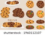Illustration on theme big set different biscuit, kit colorful pastry cookie. Cookie consisting of collectible natural tasty food biscuit, pastry accessory. Eat fresh pastry biscuit from sweet cookie.