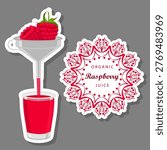 Illustration on theme big set different types juice raspberry in glass cup, juice raspberry pattern consisting of collection organic beverage to glass cup, bright glass cup with tasty raspberry juice