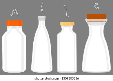 Illustration on theme big set different types chilled milk, dairy bottles various size. Milk beverage consisting of collection accessory dairy bottles to organic meal. Dairy milk from bottle off lid.