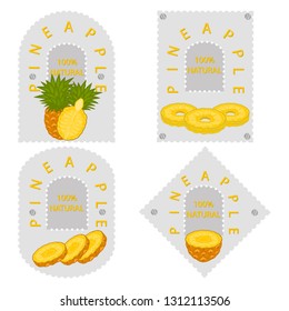 Illustration on theme big set different types pineapple, green stem, ananas various size. Pineapple pattern consisting of collection meal ananas for organic beverage. Menu pineapple is yummy ananas.