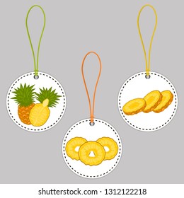 Illustration on theme big set different types pineapple, green stem, ananas various size. Pineapple pattern consisting of collection meal ananas for organic beverage. Menu pineapple is yummy ananas.