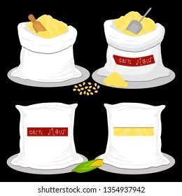 Illustration on theme big set different types sacks filled raw product corn flour. Corn flour pattern consisting of collection sacks for organic cooking. Tasty corn flour in eco sack for menu gourmet
