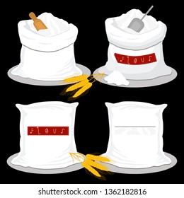 Illustration on theme big set different types sacks filled product wheat flour. Wheat flour pattern consisting of collection sacks for organic cooking. Tasty wheat flour in eco sack for menu gourmet.