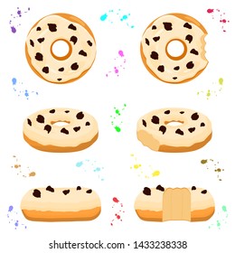 Illustration on theme big set different types sticky donuts, sweet doughnuts various size, donut pattern consisting of collection organic doughnuts from sticky pastry, sticky donuts is yummy doughnuts