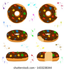 Illustration on theme big set different types sticky donuts, sweet doughnuts various size, donut pattern consisting of collection organic doughnuts from sticky pastry, sticky donuts is yummy doughnuts