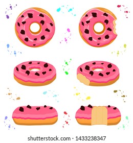 Illustration on theme big set different types sticky donuts, sweet doughnuts various size, donut pattern consisting of collection organic doughnuts from sticky pastry, sticky donuts is yummy doughnuts
