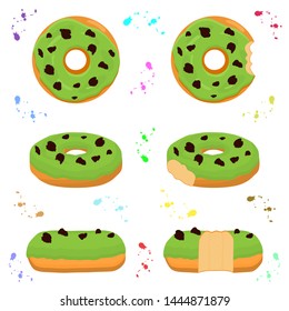 Illustration on theme big set different types sticky donuts, sweet doughnuts various size, donut pattern consisting of collection organic doughnuts from sticky pastry, sticky donuts is yummy doughnuts