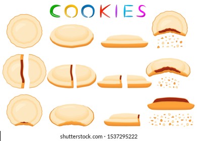 Illustration on theme big set different biscuit, kit colorful pastry cookie. Cookie consisting of collectible natural tasty food biscuit, pastry accessory. Eat fresh pastry biscuit from sweet cookie.