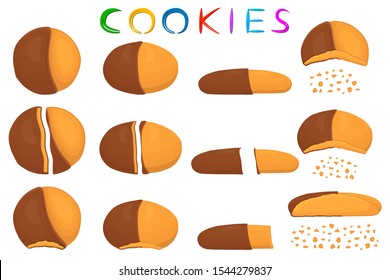 Illustration on theme big set different biscuit, kit colorful pastry cookie. Cookie consisting of collectible natural tasty food biscuit, pastry accessory. Eat fresh pastry biscuit from sweet cookie.