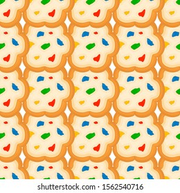 Illustration on theme big set identical biscuit, kit colorful pastry cookie. Cookie consisting of collectible natural tasty food biscuit, pastry accessory. Eat fresh pastry biscuit from same cookie.