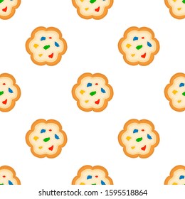 Illustration on theme big set identical biscuit, kit colorful pastry cookie. Cookie consisting of collectible natural tasty food biscuit, pastry accessory. Eat fresh pastry biscuit from same cookie.