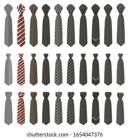 Illustration on theme big set ties different types, neckties various size. Tie pattern consisting of collection textile garments necktie for celebration vacation. Necktie tie is accessory brutal man.