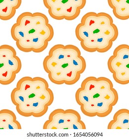 Illustration on theme big set identical biscuit, kit colorful pastry cookie. Cookie consisting of collectible natural tasty food biscuit, pastry accessory. Eat fresh pastry biscuit from same cookie.