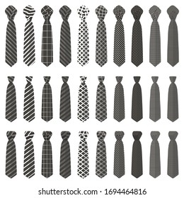 Illustration on theme big set ties different types, neckties various size. Tie pattern consisting of collection textile garments necktie for celebration vacation. Necktie tie is accessory brutal man.