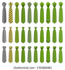 Illustration on theme big set ties different types, neckties various size. Tie pattern consisting of collection textile garments necktie for celebration vacation. Necktie tie is accessory brutal man.