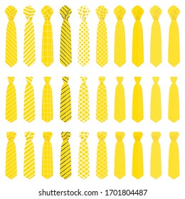 Illustration on theme big set ties different types, neckties various size. Tie pattern consisting of collection textile garments necktie for celebration vacation. Necktie tie is accessory brutal man.