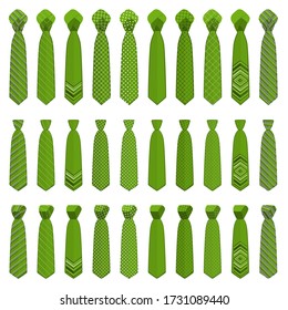 Illustration on theme big set ties different types, neckties various size. Tie pattern consisting of collection textile garments necktie for celebration vacation. Necktie tie is accessory brutal man.