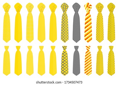 Illustration on theme big set ties different types, neckties various size. Tie pattern consisting of collection textile garments necktie for celebration vacation. Necktie tie is accessory brutal man.