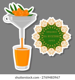 Illustration on theme big set different types juice seabuckthorn in glass cup, juice seabuckthorn pattern consisting of collection beverage to glass cup, bright glass cup with tasty seabuckthorn juice